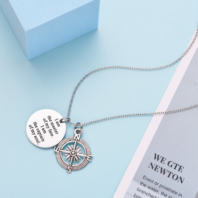 LParkin I Am The Master of My Fate I Am The Captain of My Soul Compass Necklace Jewelry Invictus Inspirational Quote Graduation Gift
