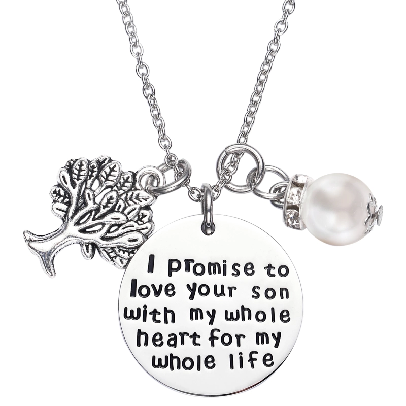 LParkin I Promise to Love Your Son with My Whole Heart for My Whole Life Necklace Mother of The Groom Gift Wedding Pendent Necklace