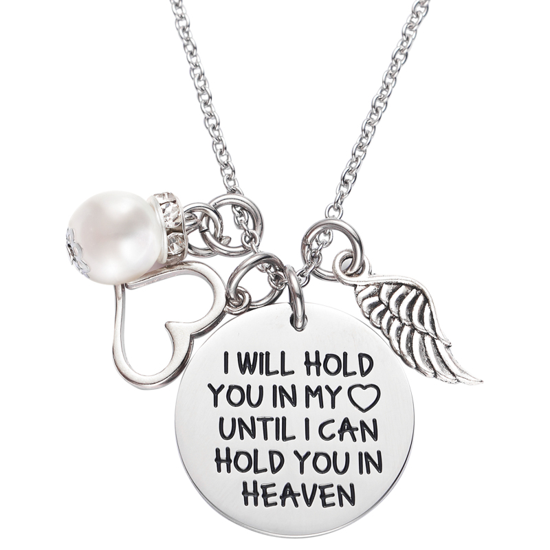 LParkin Memorial Necklace I Will Hold You in My Heart Until I Can Hold You in Heaven Pendant Loss of Child Necklace Heart Necklace Cremation Jewelry G