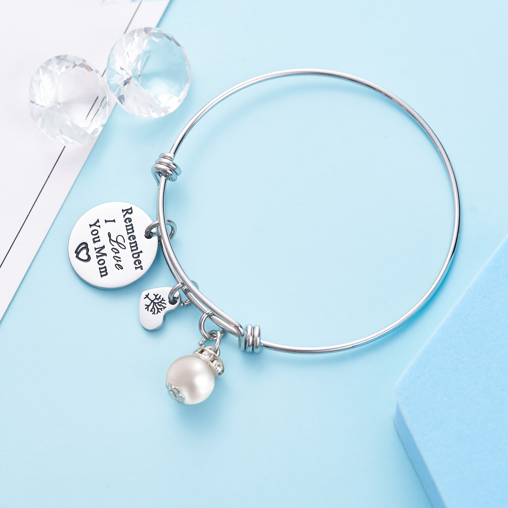 LParkin for Mom Remember I Love You Mom Gift for Mom Mother Bangle Bracelets for Women