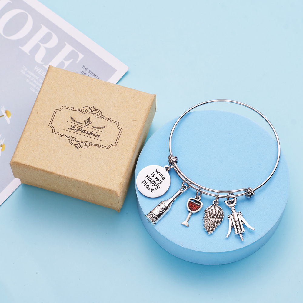 Wine is My Happy Place Wine Whisperer Gift Wine Lovers Gift Wine Jewelry Gift Wine Lovers Jewelry Gift for Her Wine Charm Bracelet Hostess Gift House