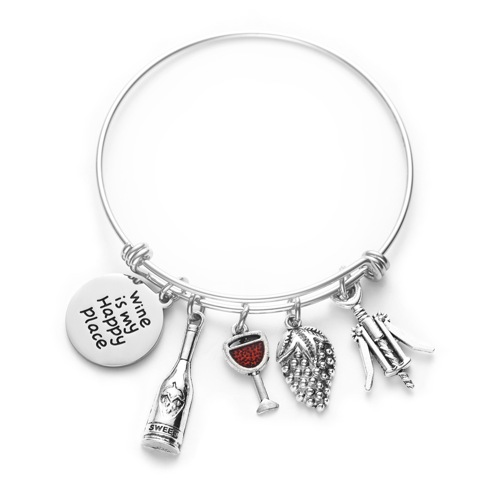 Wine is My Happy Place Wine Whisperer Gift Wine Lovers Gift Wine Jewelry Gift Wine Lovers Jewelry Gift for Her Wine Charm Bracelet Hostess Gift House