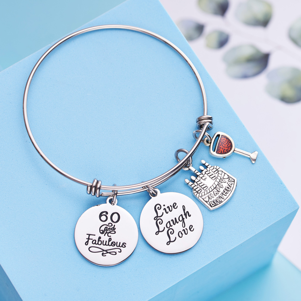 LParkin 60th Birthday Gifts for Women Sister Gifts for Her Stainless Steel Expandable Bangle