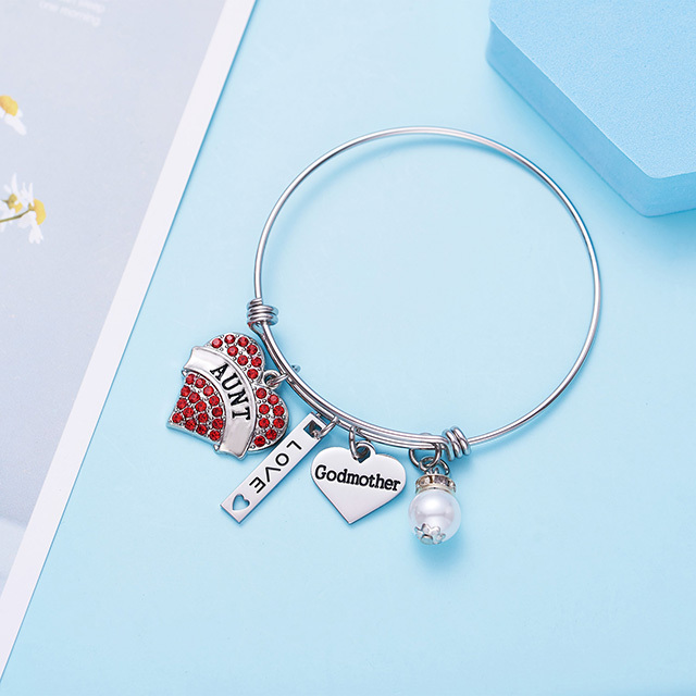 LParkin Aunt Bangle Godmother Bracelet Jewelry Gifts for Godmothers New Aunt Bangle Charm Bracelets