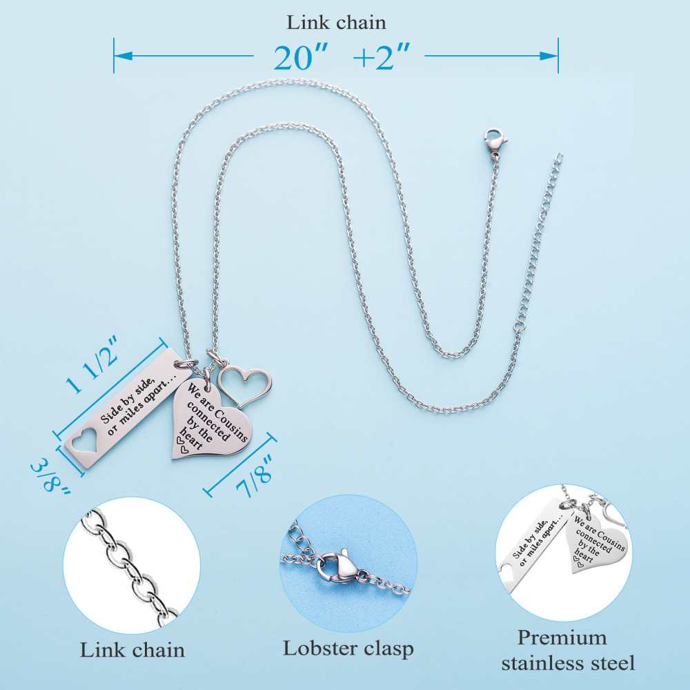 LParkin Cousin Necklace Side by Side Or Miles Apart We are Cousins Connected by The Heart