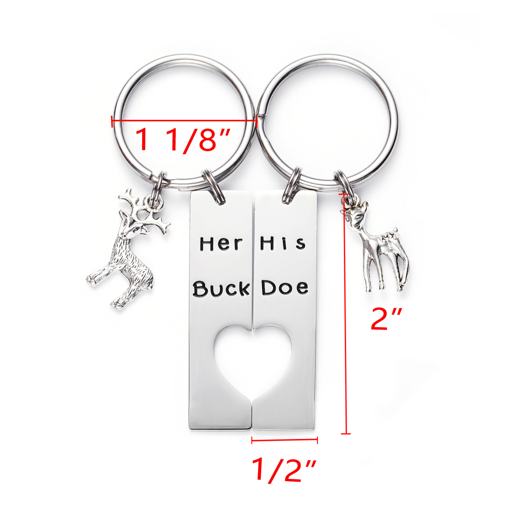 LParkin Her Buck His Doe Heart Keychains Hunting Gifts for Men Wedding Deer Couples Boyfriend Girlfriend Jewelry Promise Key Chain Gift
