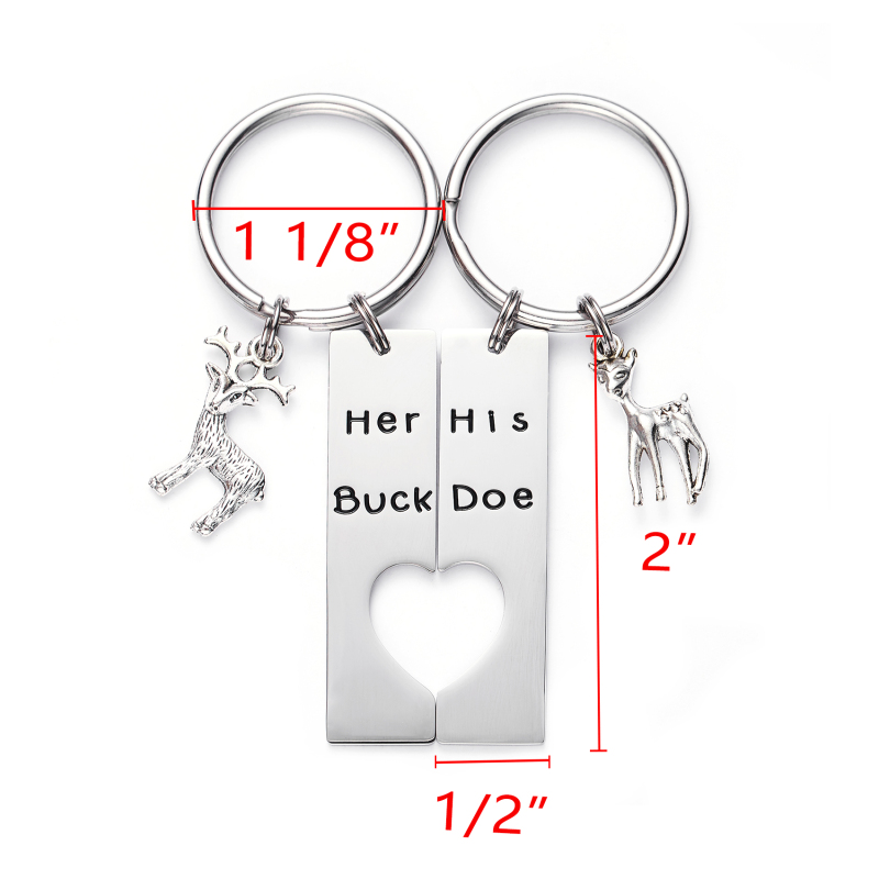LParkin Her Buck His Doe Heart Keychains Hunting Gifts for Men Wedding Deer Couples Boyfriend Girlfriend Jewelry Promise Key Chain Gift