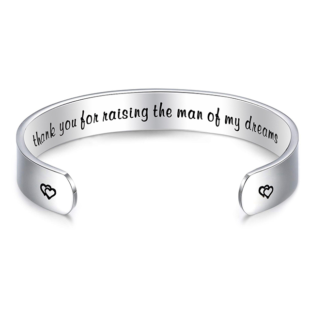 LParkin Mother of The Groom Gift Thank You for Raising The Man of My Dreams Cuff Bracelet Mother in Law Gift