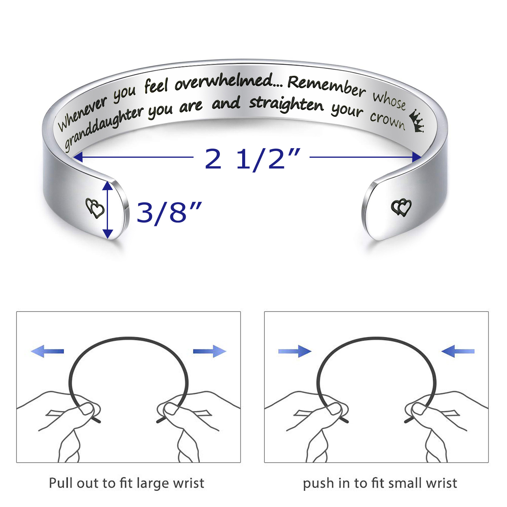 LParkin Inspirational Gifts Women Bracelet Whenever You Feel Overwhelmed Remember Whose Daughter Granddaughter 3/8” 6” Stainless Steel Polished Finish