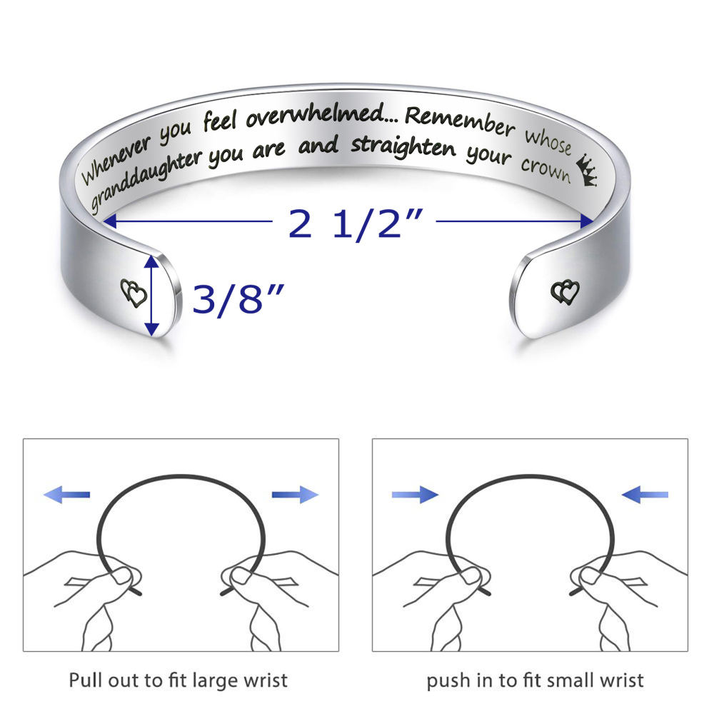 LParkin Inspirational Gifts Women Bracelet Whenever You Feel Overwhelmed Remember Whose Daughter Granddaughter 3/8” 6” Stainless Steel Polished Finish