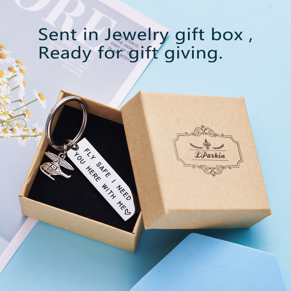 LParkin Fly Safe I Need You Here with Me Fly Safe I Love You Keychains Helicopter Flight Attendant Flight School Graduation Pilot Travel Gifts Stainle