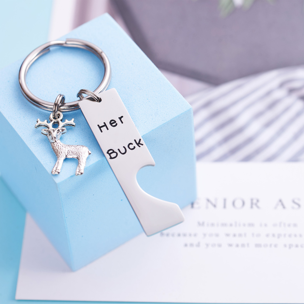 LParkin Her Buck His Doe Heart Keychains Hunting Gifts for Men Wedding Deer Couples Boyfriend Girlfriend Jewelry Promise Key Chain Gift