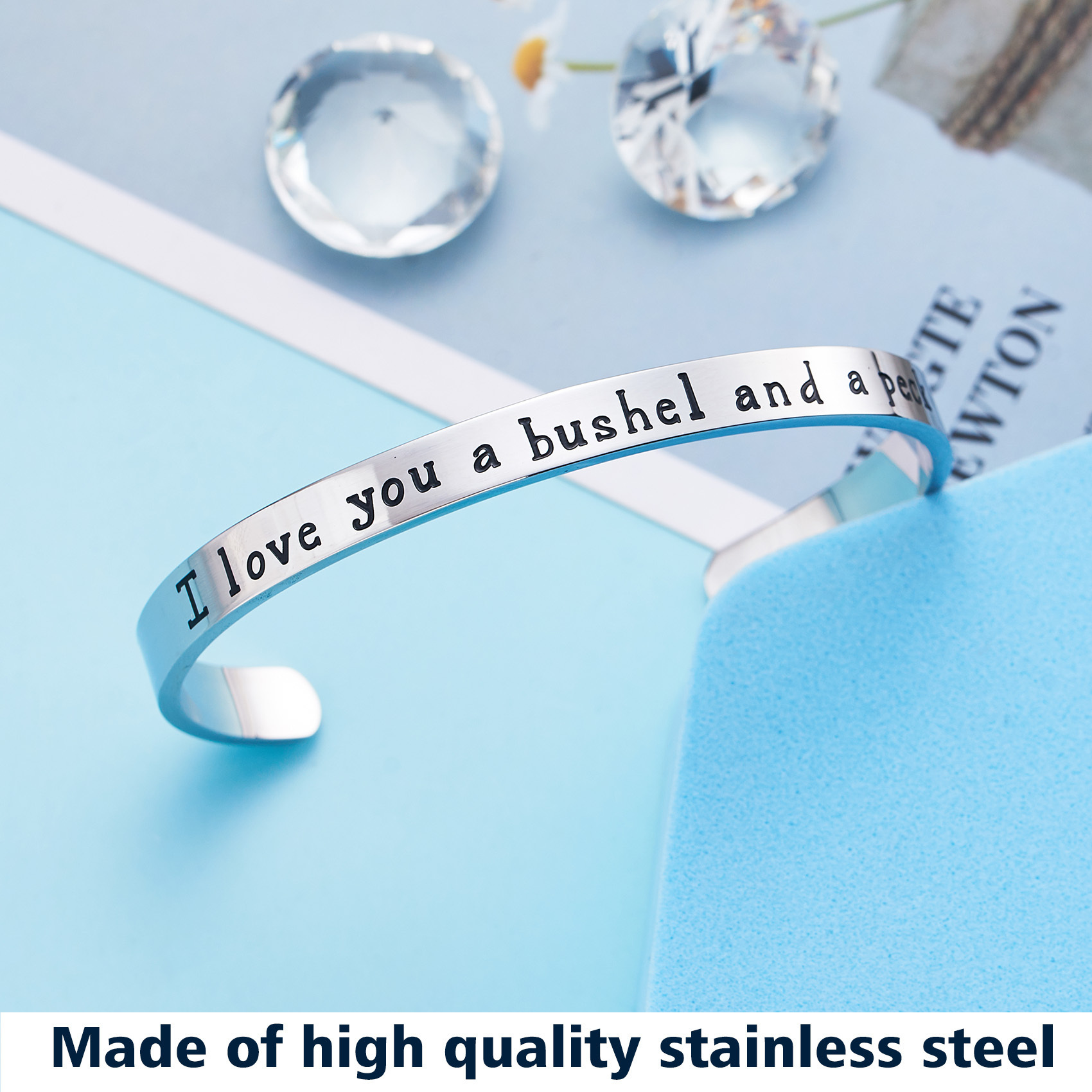 LParkin I Love You A Bushel and A Peck Stainless Steel Cuff Bracelet- Polished Finish