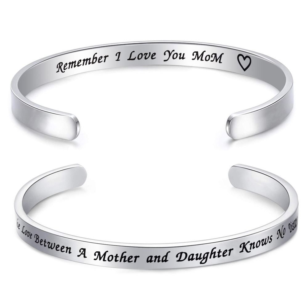 LParkin Gifts for Mom from Daughter The Love Between Mother and Daughter Knows No Distance Remember I Love You Mom Cuff Bracelet