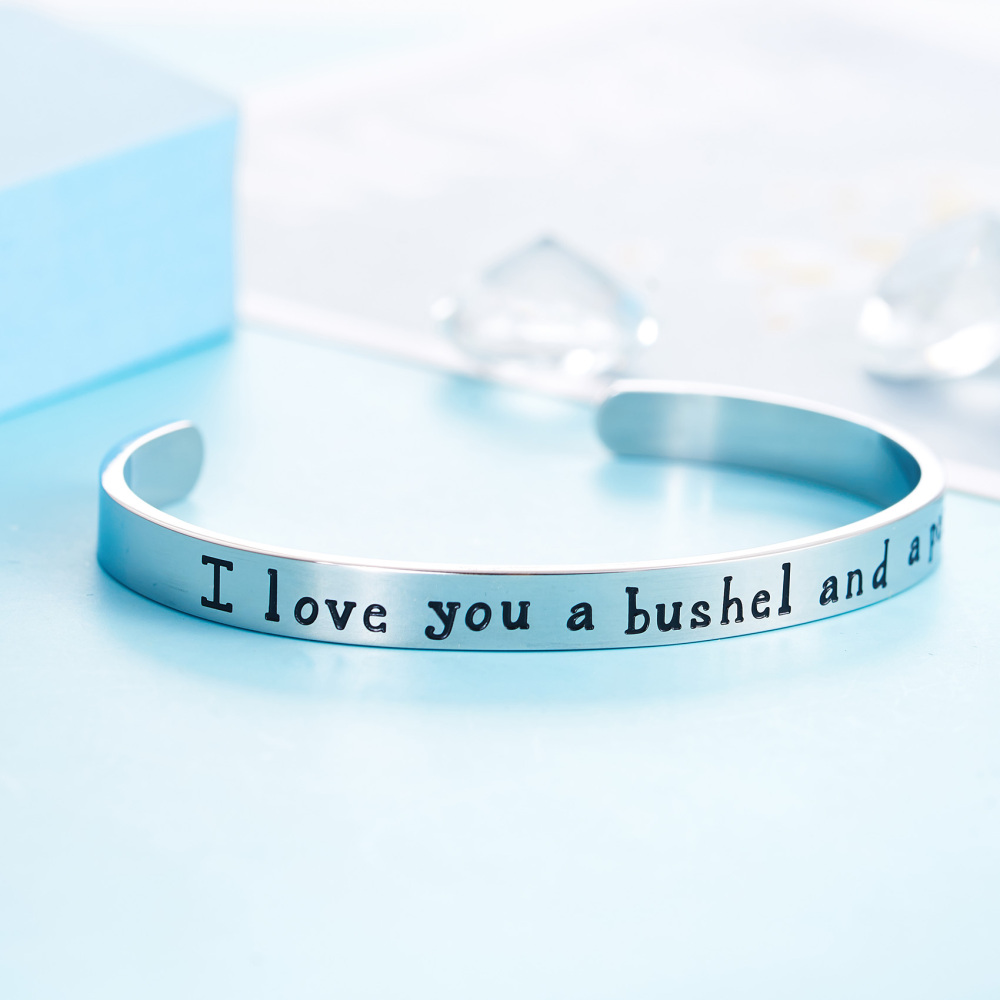 LParkin I Love You A Bushel and A Peck Stainless Steel Cuff Bracelet- Polished Finish