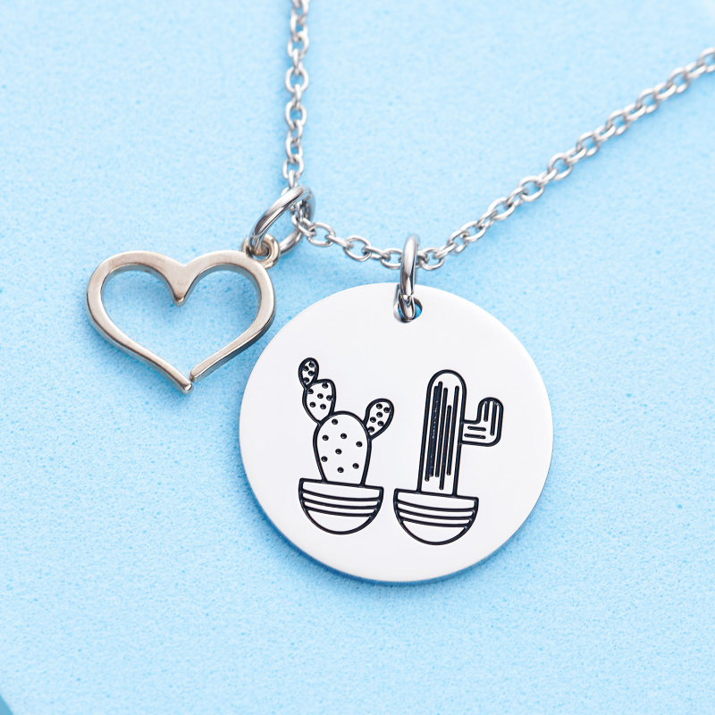 LParkin Cactus Necklace We Stick Together Best Friend Necklace Stainless Steel Sister Necklaces