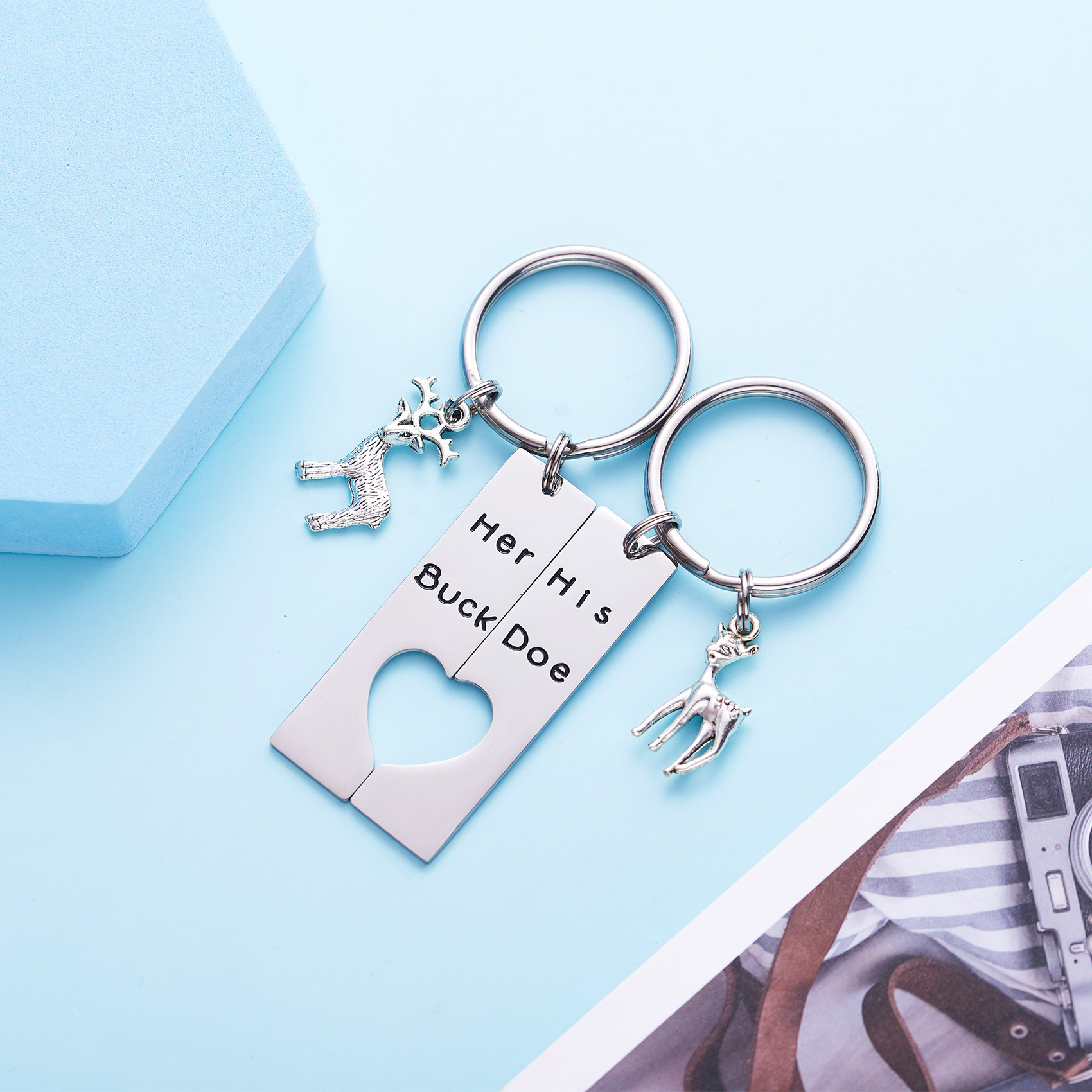 LParkin Her Buck His Doe Heart Keychains Hunting Gifts for Men Wedding Deer Couples Boyfriend Girlfriend Jewelry Promise Key Chain Gift