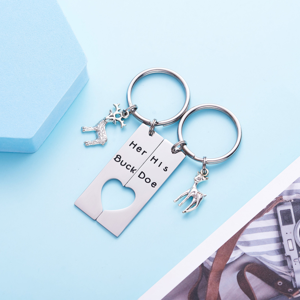 LParkin Her Buck His Doe Heart Keychains Hunting Gifts for Men Wedding Deer Couples Boyfriend Girlfriend Jewelry Promise Key Chain Gift