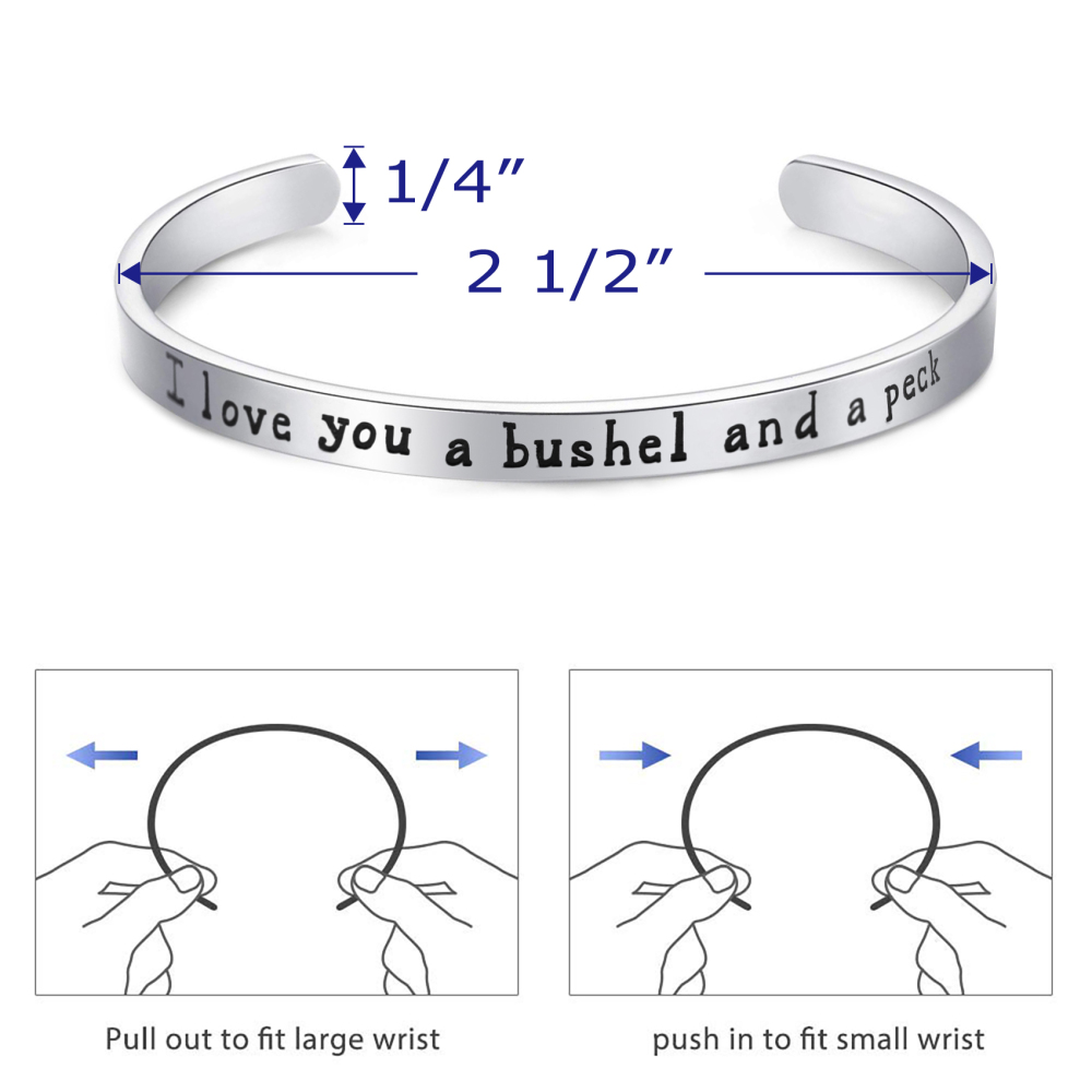 LParkin I Love You A Bushel and A Peck Stainless Steel Cuff Bracelet- Polished Finish