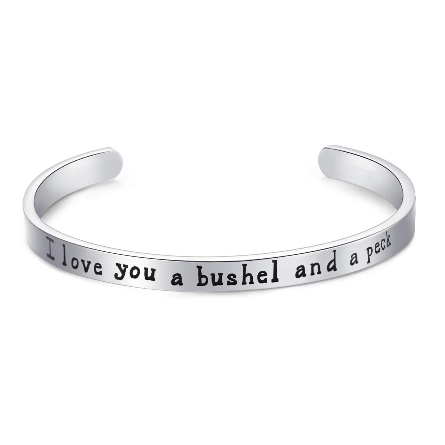 LParkin I Love You A Bushel and A Peck Stainless Steel Cuff Bracelet- Polished Finish