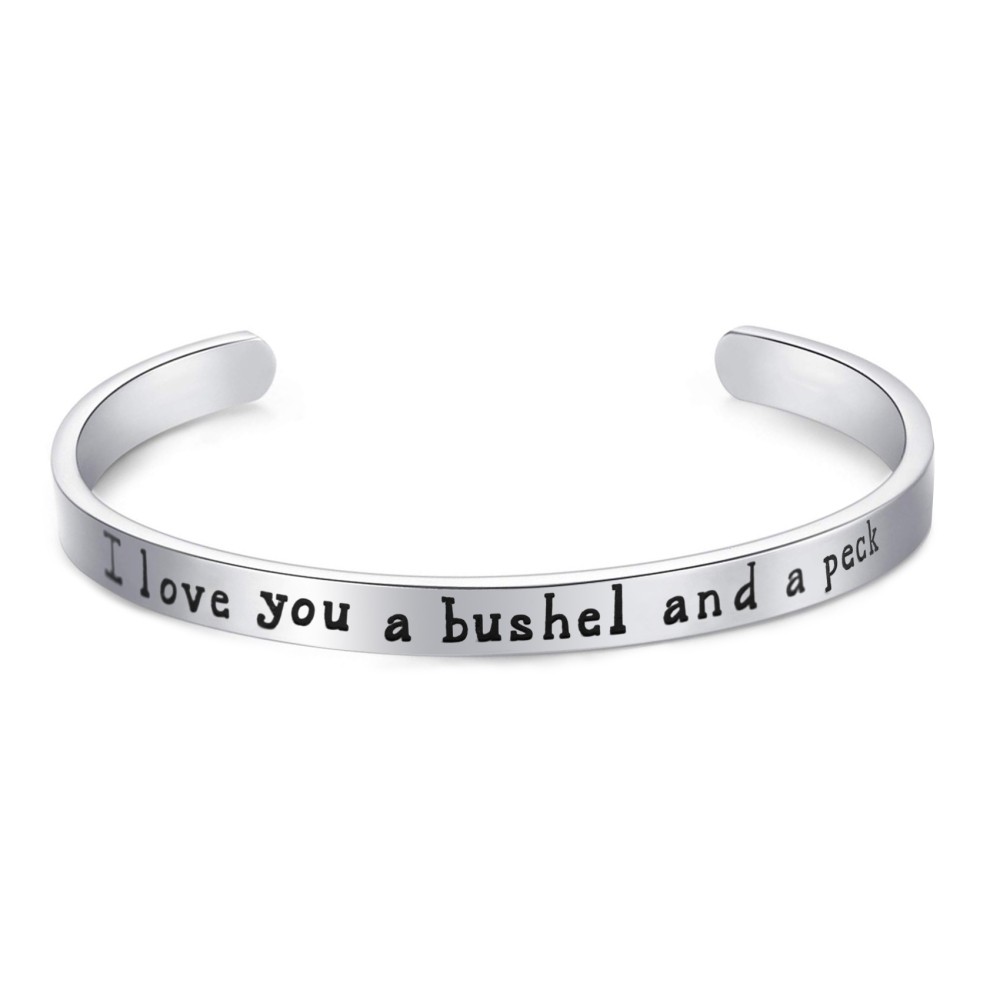 LParkin I Love You A Bushel and A Peck Stainless Steel Cuff Bracelet- Polished Finish