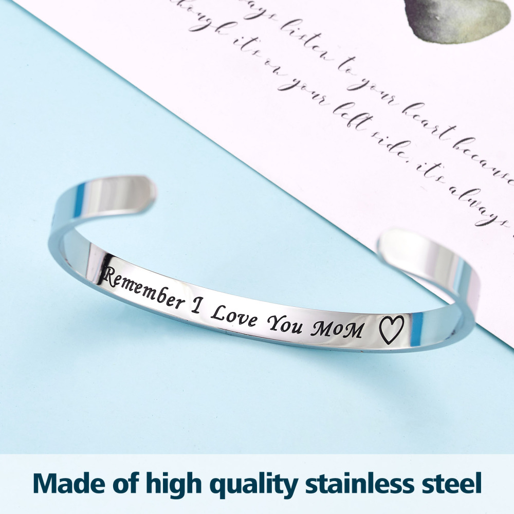 LParkin Gifts for Mom from Daughter The Love Between Mother and Daughter Knows No Distance Remember I Love You Mom Cuff Bracelet