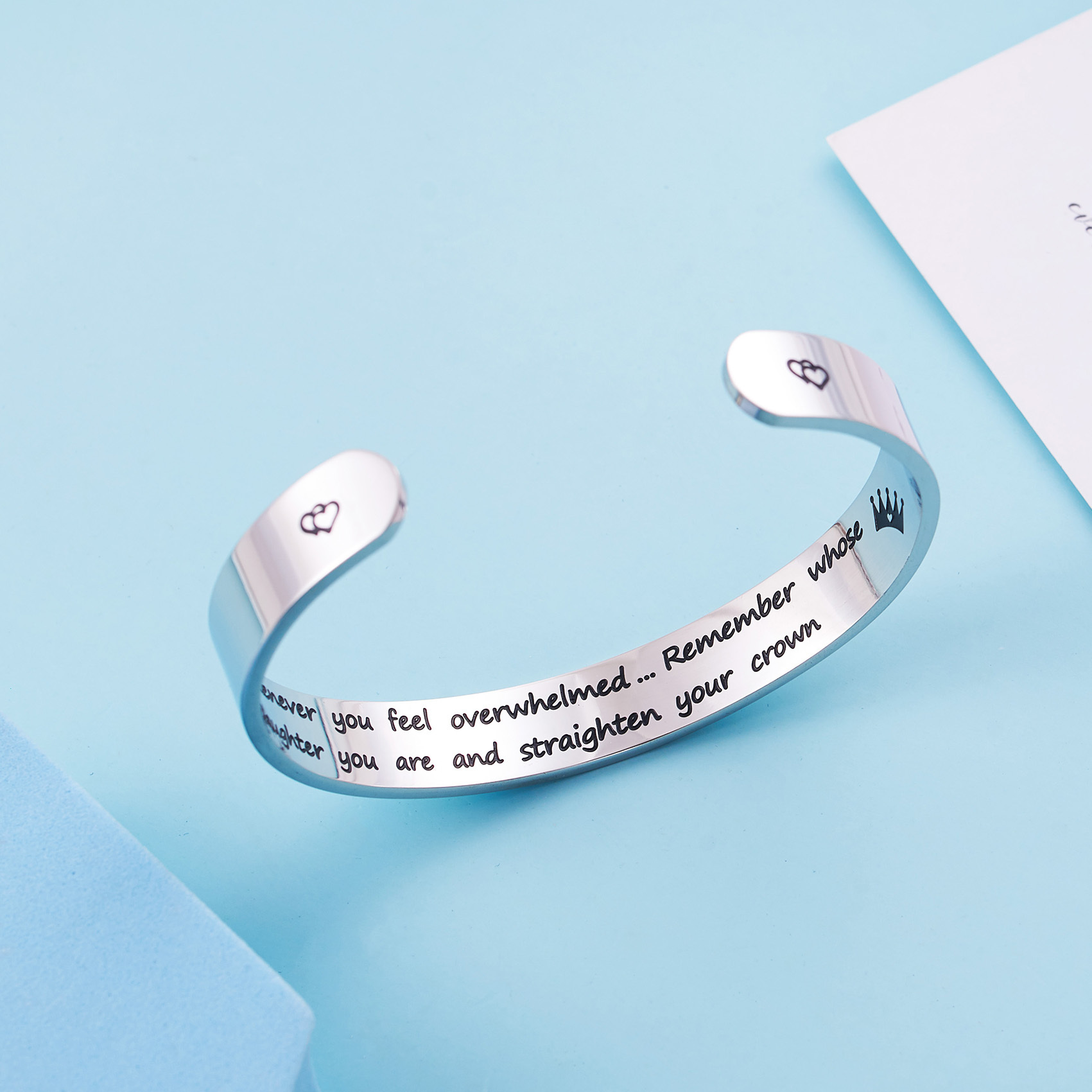LParkin Inspirational Gifts Women Bracelet Whenever You Feel Overwhelmed Remember Whose Daughter Granddaughter 3/8” 6” Stainless Steel Polished Finish