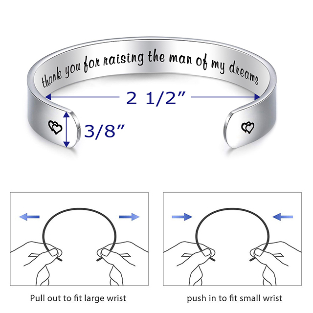 LParkin Mother of The Groom Gift Thank You for Raising The Man of My Dreams Cuff Bracelet Mother in Law Gift