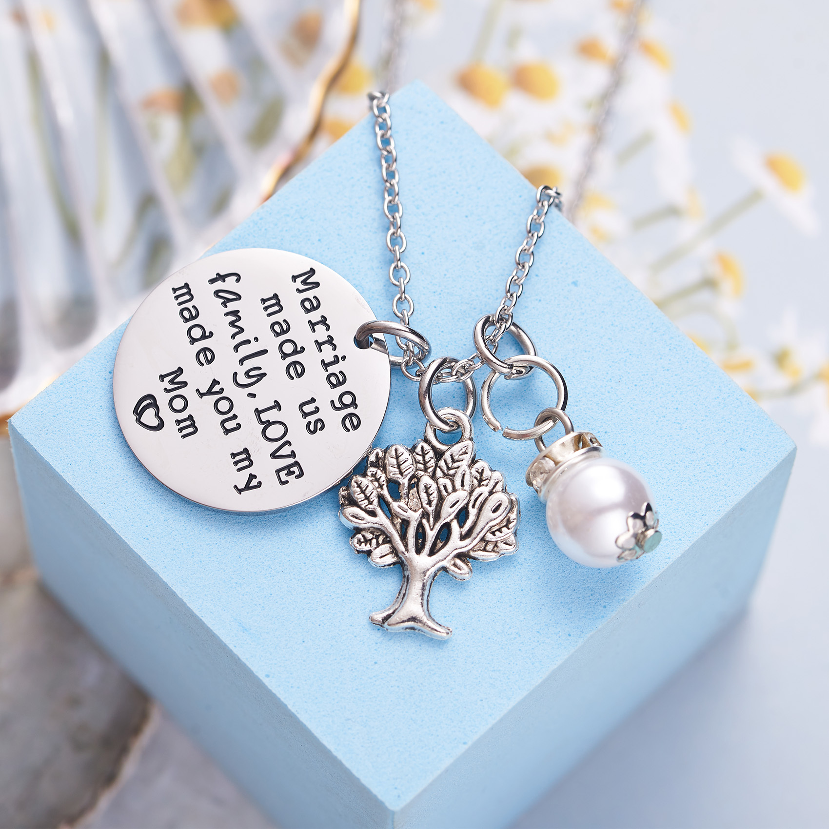 LParkin Mother in Law Gift Marriage Made Us Family but Love Made You My Mom Necklace Groom's Mom Bride Wedding Day Gift for Mom
