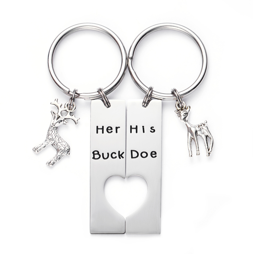 LParkin Her Buck His Doe Heart Keychains Hunting Gifts for Men Wedding Deer Couples Boyfriend Girlfriend Jewelry Promise Key Chain Gift
