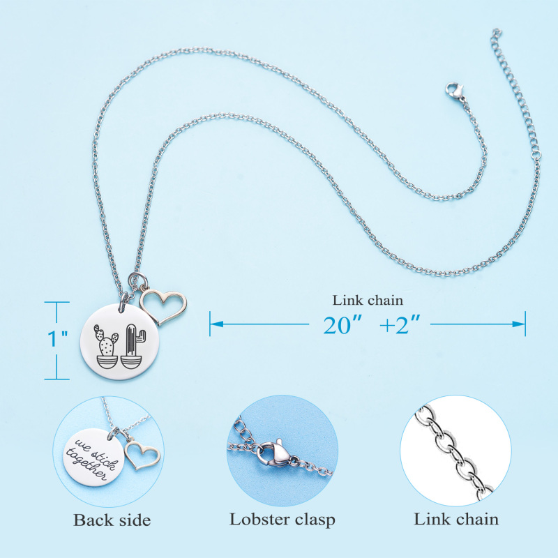 LParkin Cactus Necklace We Stick Together Best Friend Necklace Stainless Steel Sister Necklaces