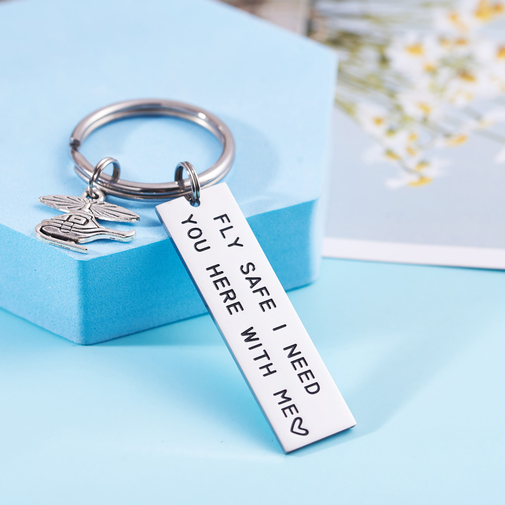 LParkin Fly Safe I Need You Here with Me Fly Safe I Love You Keychains Helicopter Flight Attendant Flight School Graduation Pilot Travel Gifts Stainle