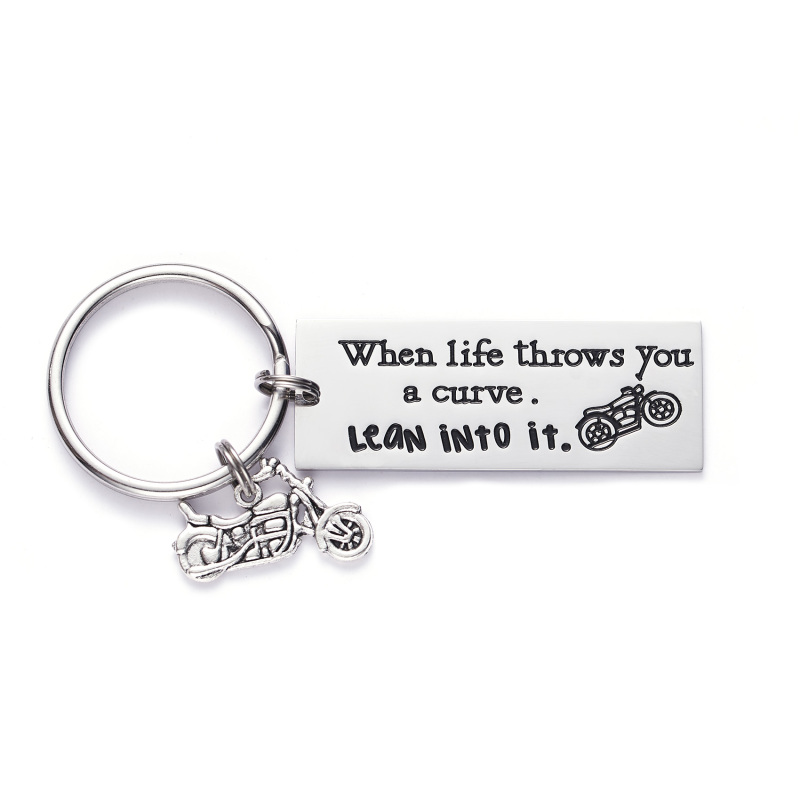 Motorcycle Keychain When Life Throws You a Curve Lean into It Gift for him Motorcycle Lover Bike Keychain Bike Lover Motorcycle Keychains