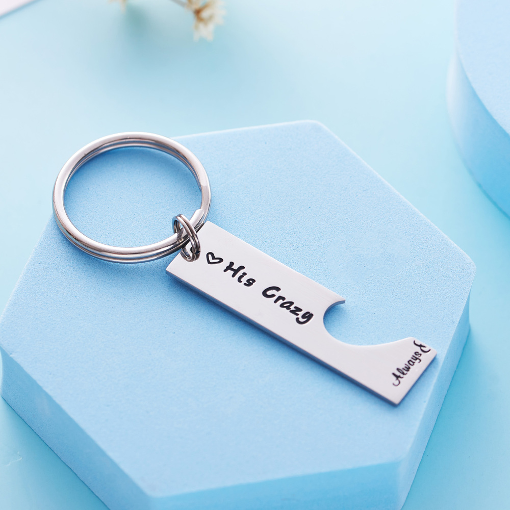 LParkin His Crazy Her Calm Couples Gift Keychain Set His and Hers Gift Boyfriend Girlfriend Keychain Calm Matching Couples Key Chain
