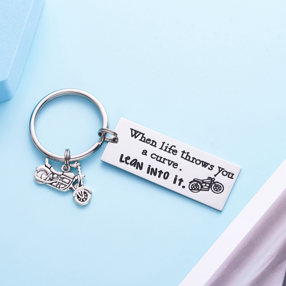 Motorcycle Keychain When Life Throws You a Curve Lean into It Gift for him Motorcycle Lover Bike Keychain Bike Lover Motorcycle Keychains