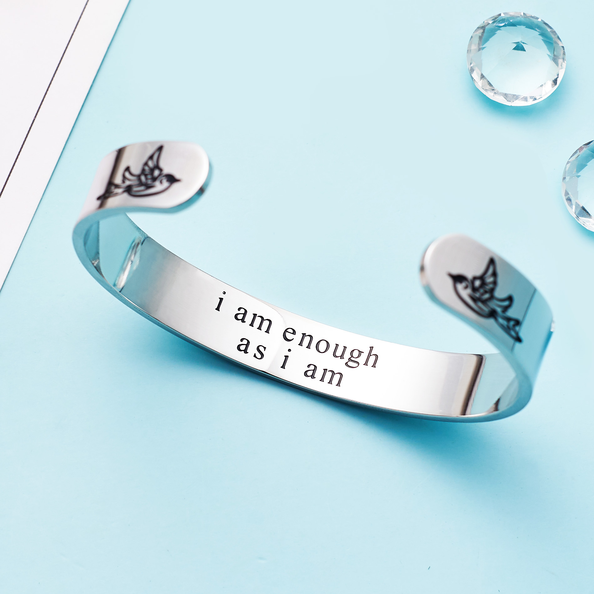 LParkin Inspirational Bracelets for Women I Am Enough As I Am Motivational Bracelet Bohemian Jewelry Stainless Steel Bracelet