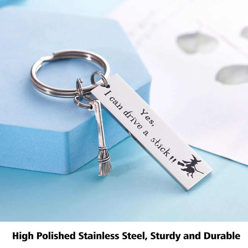 LParkin Halloween Funny Sarcasm Gift Yes I Can Drive a Stick Witch Gag Gift Stainless Steel Keychain Keyring Polished Finish