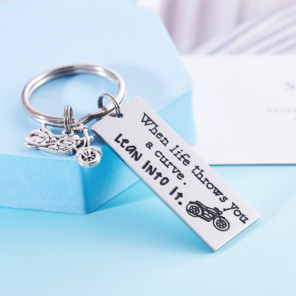 Motorcycle Keychain When Life Throws You a Curve Lean into It Gift for him Motorcycle Lover Bike Keychain Bike Lover Motorcycle Keychains