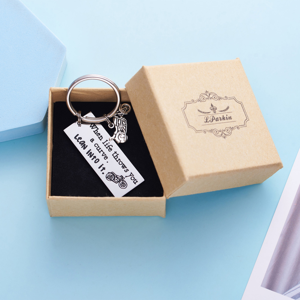 Motorcycle Keychain When Life Throws You a Curve Lean into It Gift for him Motorcycle Lover Bike Keychain Bike Lover Motorcycle Keychains