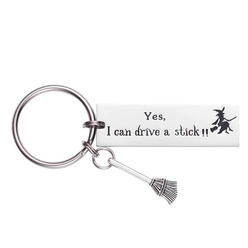 LParkin Halloween Funny Sarcasm Gift Yes I Can Drive a Stick Witch Gag Gift Stainless Steel Keychain Keyring Polished Finish