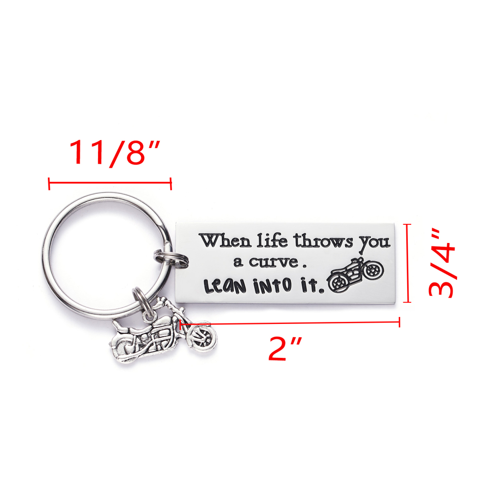 Motorcycle Keychain When Life Throws You a Curve Lean into It Gift for him Motorcycle Lover Bike Keychain Bike Lover Motorcycle Keychains