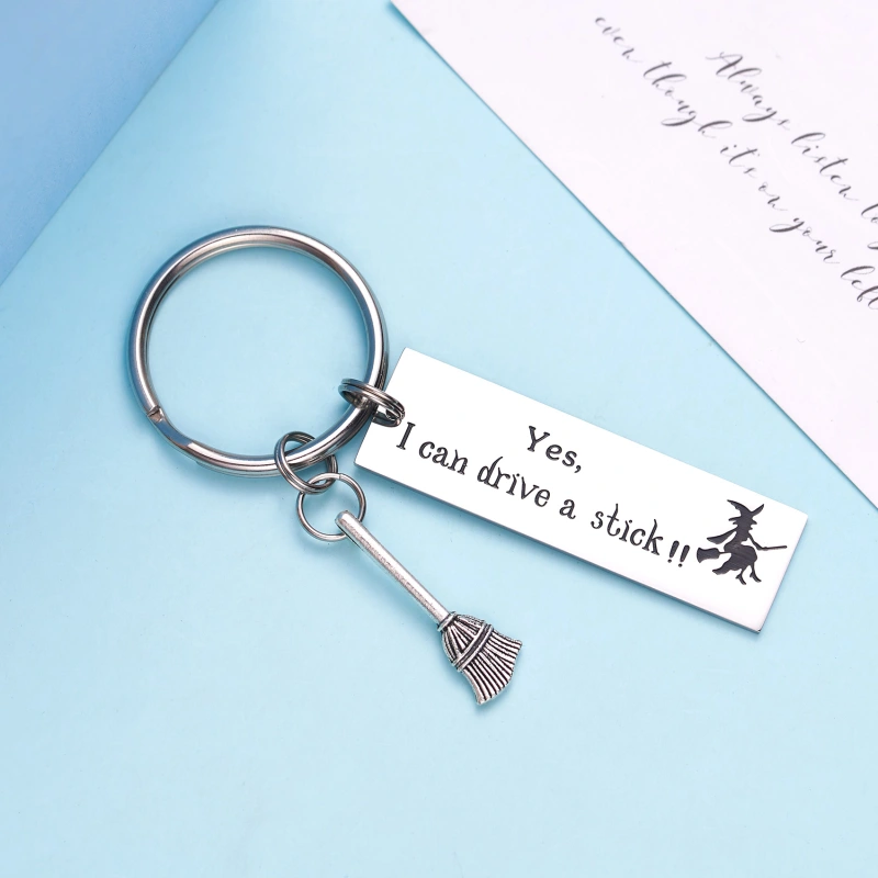 LParkin Halloween Funny Sarcasm Gift Yes I Can Drive a Stick Witch Gag Gift Stainless Steel Keychain Keyring Polished Finish