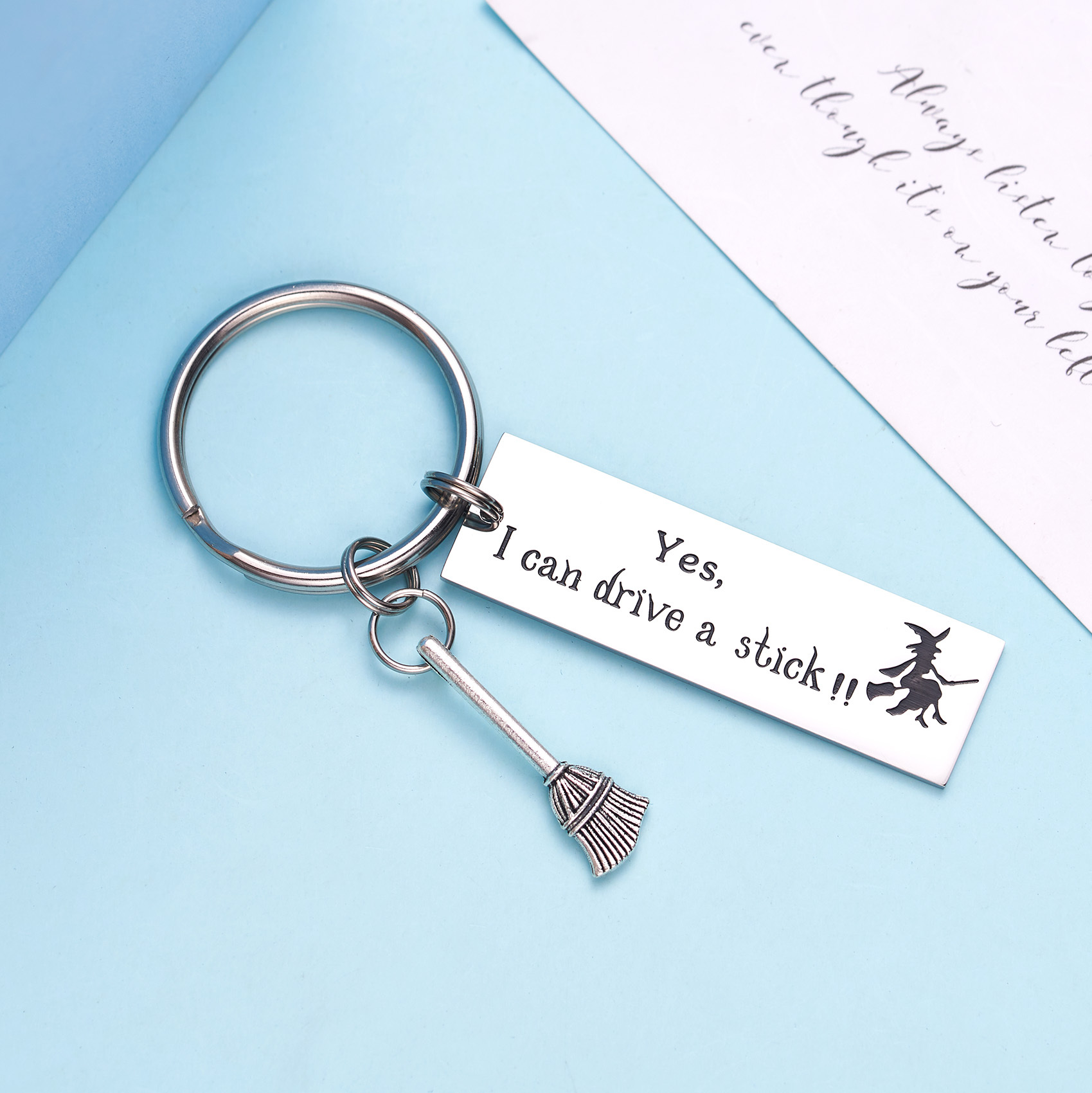 LParkin Halloween Funny Sarcasm Gift Yes I Can Drive a Stick Witch Gag Gift Stainless Steel Keychain Keyring Polished Finish