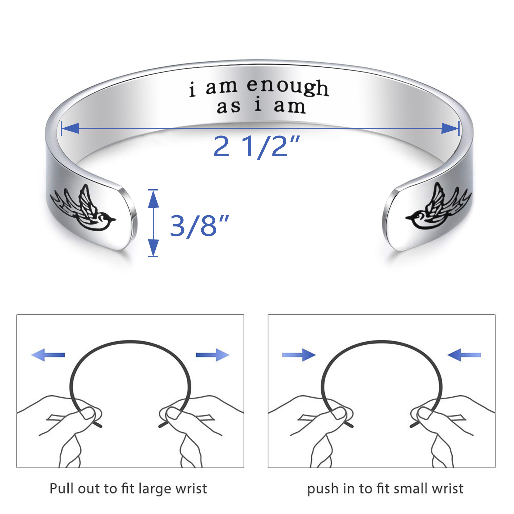 LParkin Inspirational Bracelets for Women I Am Enough As I Am Motivational Bracelet Bohemian Jewelry Stainless Steel Bracelet