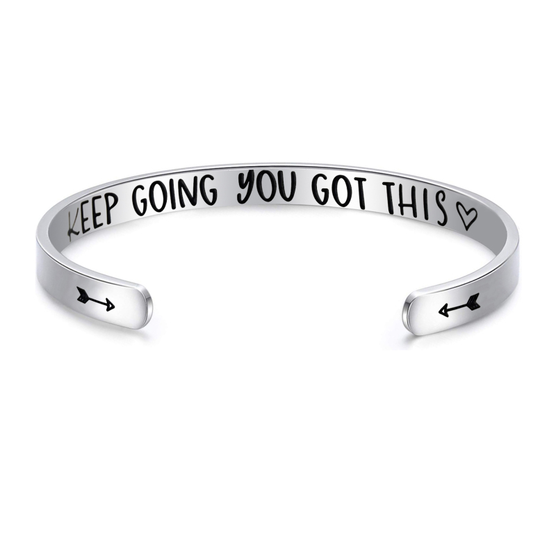 LParkin Inspirational Cuff Bracelet Mantra Quote Keep Going You Got This Stainless Steel Engraved Motivational Friend Encouragement Jewelry Gift for W