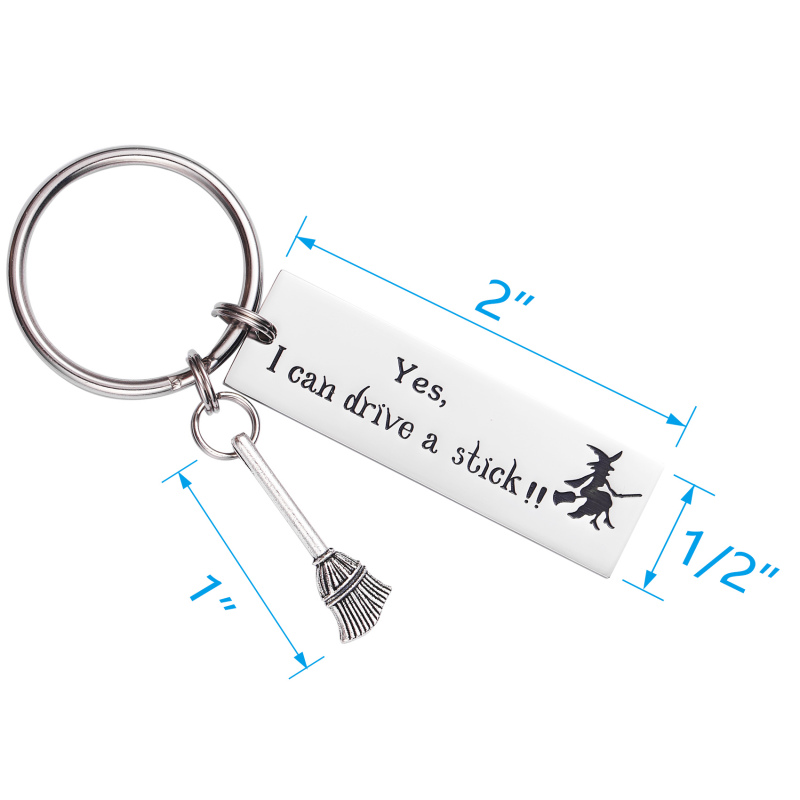 LParkin Halloween Funny Sarcasm Gift Yes I Can Drive a Stick Witch Gag Gift Stainless Steel Keychain Keyring Polished Finish