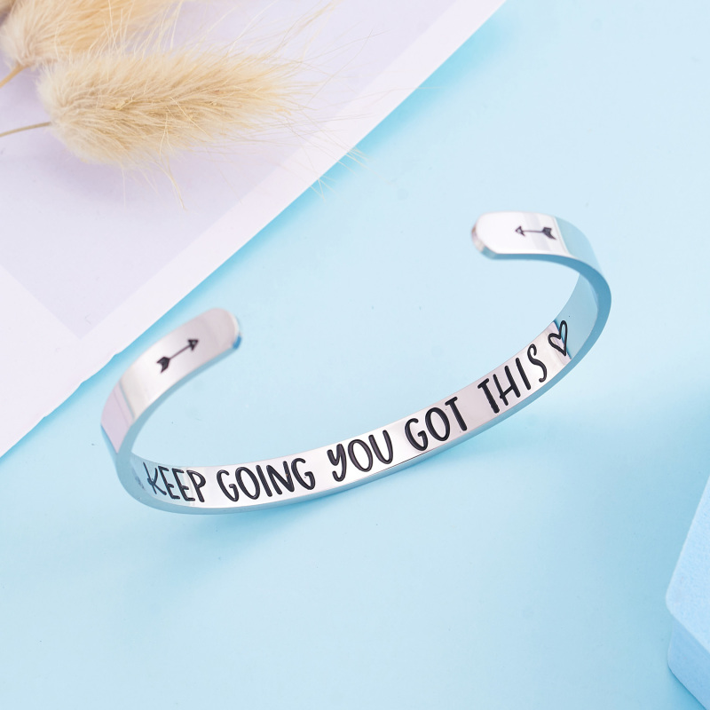 LParkin Inspirational Cuff Bracelet Mantra Quote Keep Going You Got This Stainless Steel Engraved Motivational Friend Encouragement Jewelry Gift for W