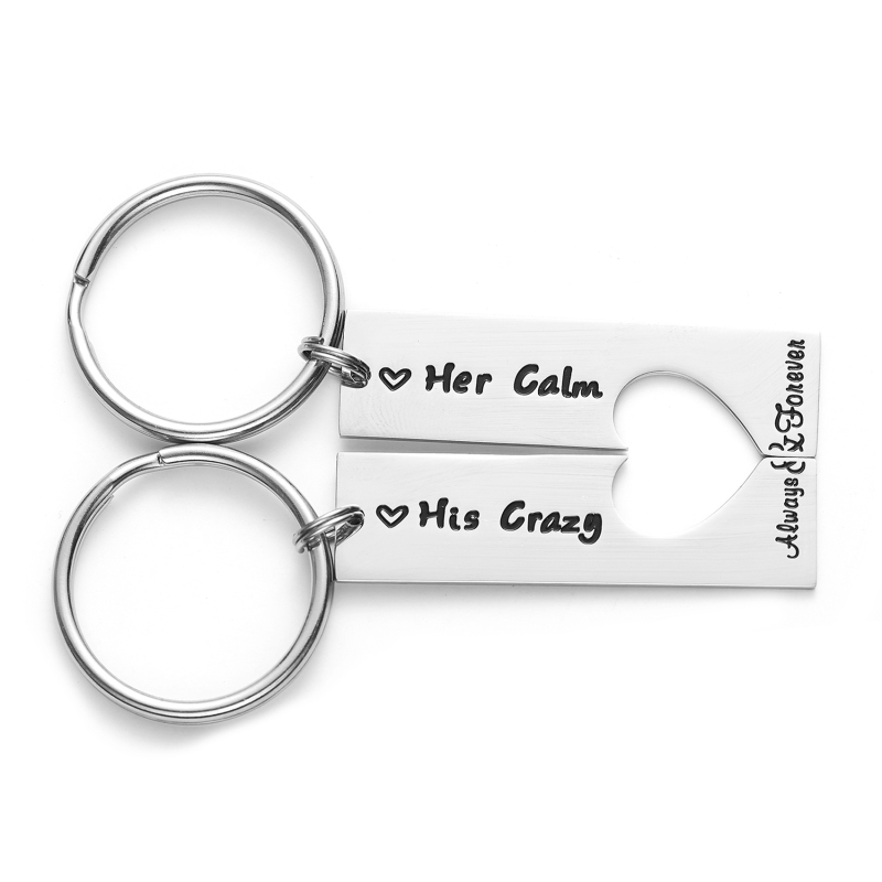 LParkin His Crazy Her Calm Couples Gift Keychain Set His and Hers Gift Boyfriend Girlfriend Keychain Calm Matching Couples Key Chain