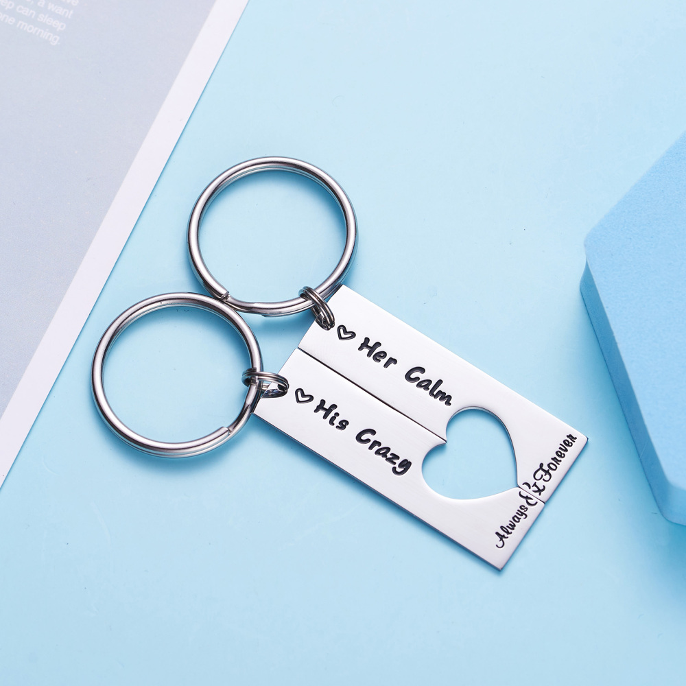 LParkin His Crazy Her Calm Couples Gift Keychain Set His and Hers Gift Boyfriend Girlfriend Keychain Calm Matching Couples Key Chain