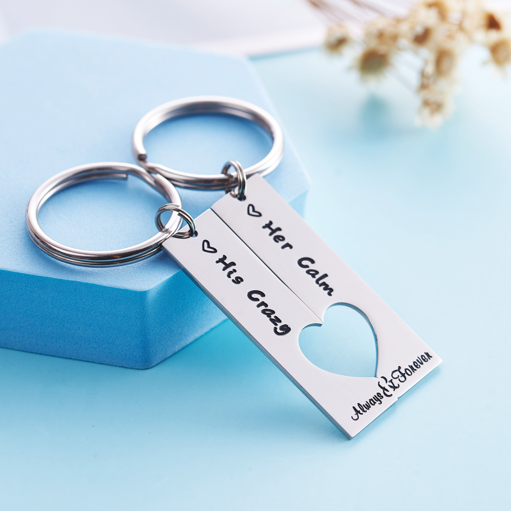 LParkin His Crazy Her Calm Couples Gift Keychain Set His and Hers Gift Boyfriend Girlfriend Keychain Calm Matching Couples Key Chain